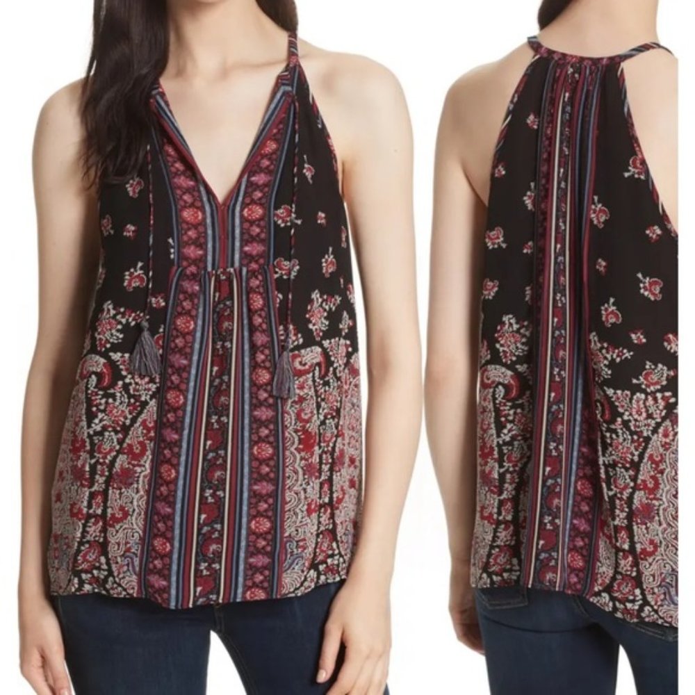 Joie Shara Silk Floral Tassel Tank‎ Top Black Small